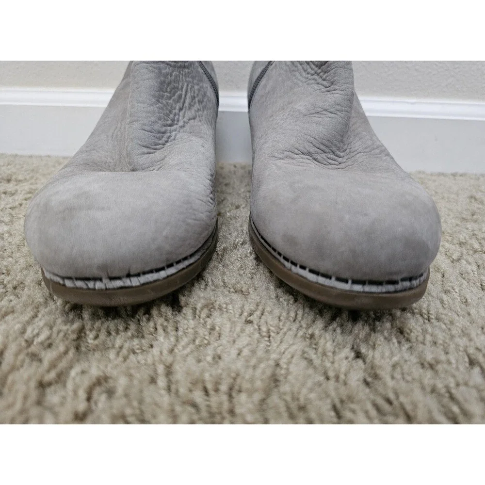Dansko Hartley Womens EU 40 Grey Leather Buckle Side Zip Heel Ankle Booties